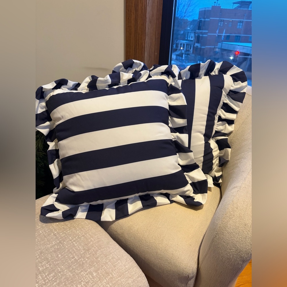 NWT Set of (2) Anthropologie Striped Pillows - Navy/White - 20 inch square